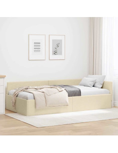 Cornice del letto ad angolo Crema 90 cm x 190 cm Tessuto
