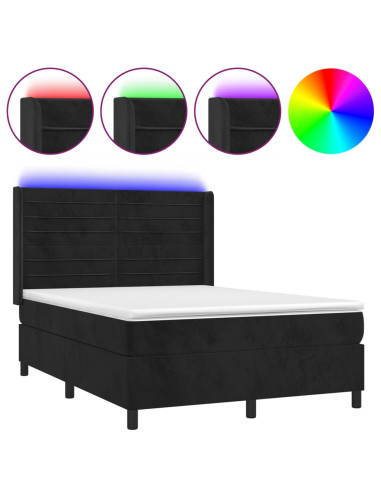 Letto a Molle con Materasso e LED Nero 140x200 cm in Velluto