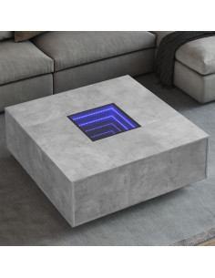 Tavolino Salotto con LED Infinity Grigio Cemento 100x100x40 cm