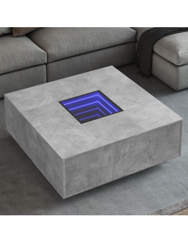 Tavolino Salotto con LED Infinity Grigio Cemento 100x100x40 cm