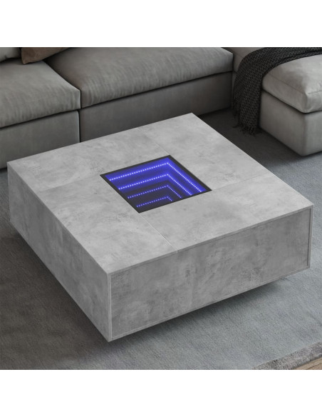 Tavolino Salotto con LED Infinity Grigio Cemento 100x100x40 cm