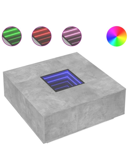 Tavolino Salotto con LED Infinity Grigio Cemento 100x100x40 cm