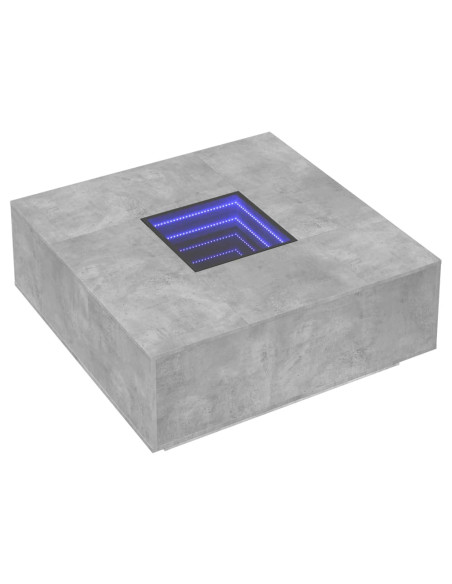 Tavolino Salotto con LED Infinity Grigio Cemento 100x100x40 cm