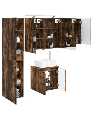 Set di Armadi da Bagno 5 pcs Rovere Fumo 50 x 14,5 x 70 cm