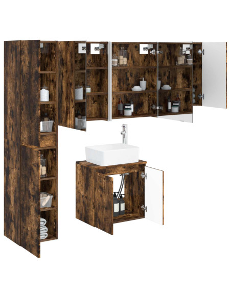Set di Armadi da Bagno 5 pcs Rovere Fumo 53 x 15,5 x 70 cm