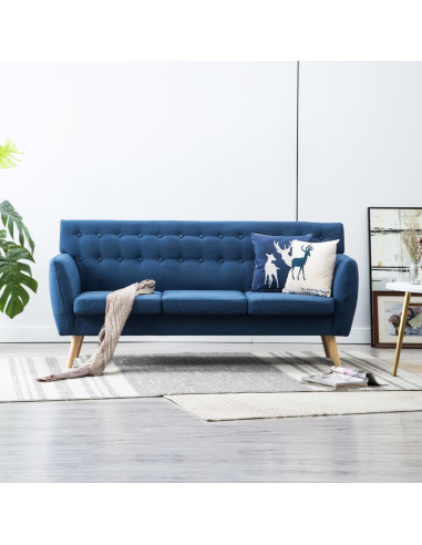 Divano a 3 Posti Rivestito in Tessuto 172x70x82 cm Blu