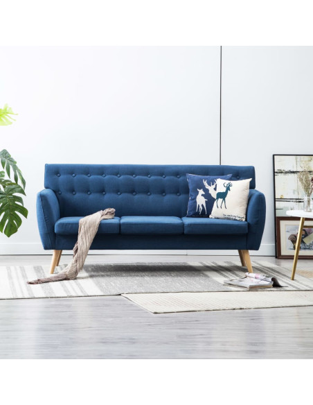 Divano a 3 Posti Rivestito in Tessuto 172x70x82 cm Blu
