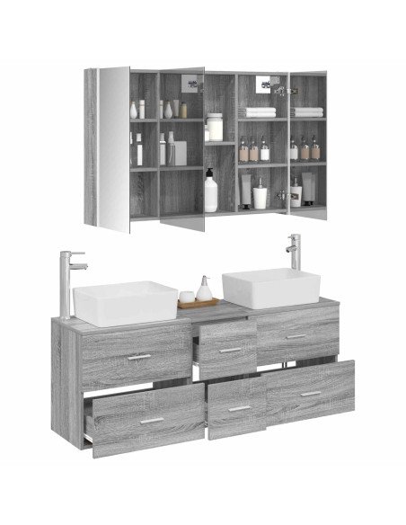 Set di mobili per il bagno 4 pcs Sonoma grigio