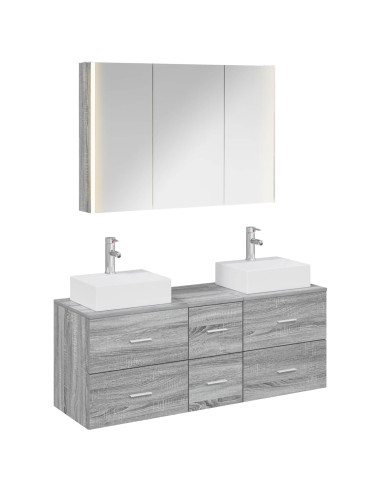 Set di mobili per il bagno 4 pcs Sonoma grigio