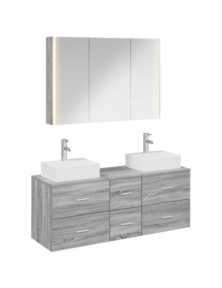 Set di mobili per il bagno 4 pcs Sonoma grigio