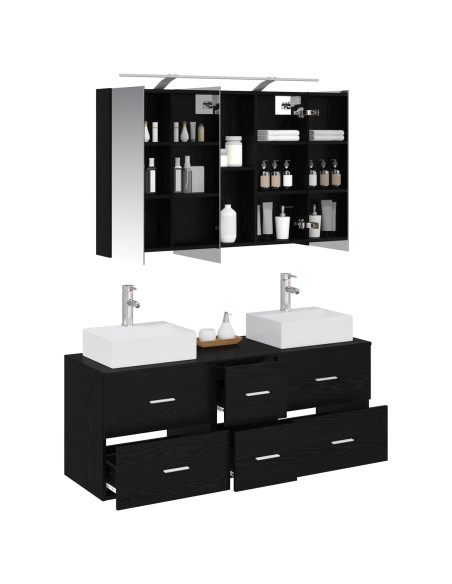 Set di mobili per il bagno 4 pcs Rovere Nero