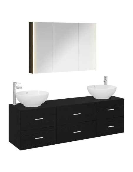 Set di mobili per il bagno 4 pcs Rovere Nero