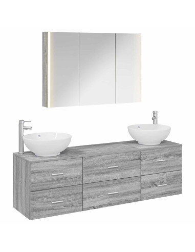 Set di mobili per il bagno 4 pcs Sonoma grigio