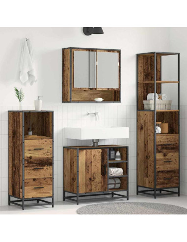 Set di mobili per il bagno con cassetto 4 pcs Legno vecchio