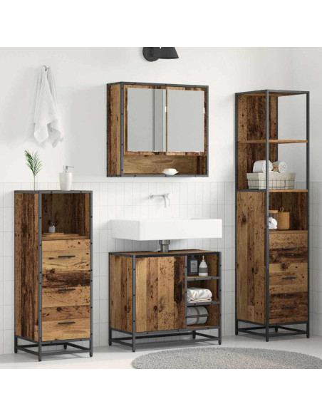 Set di mobili per il bagno con cassetto 4 pcs Legno vecchio