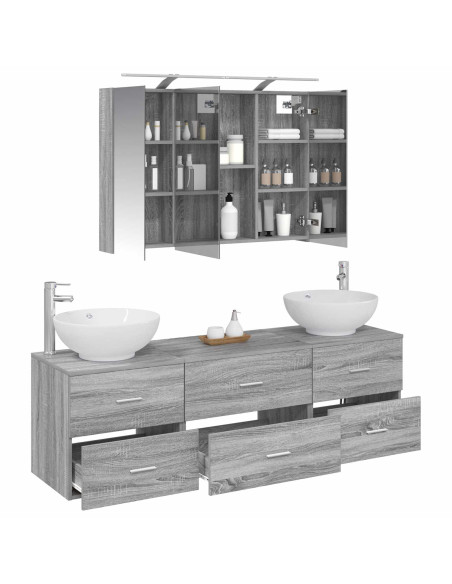 Set di mobili per il bagno 4 pcs Sonoma grigio