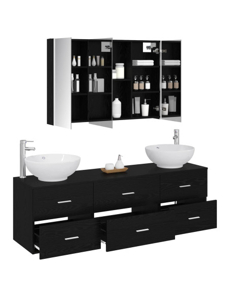 Set di mobili per il bagno 4 pcs Rovere Nero