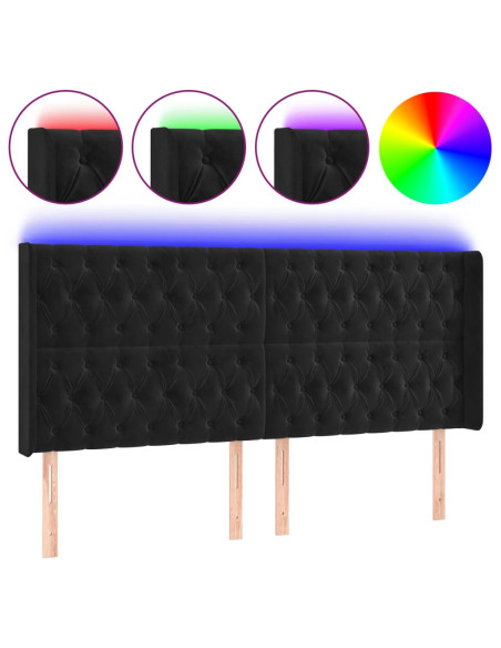 Testiera a LED Nera 183x16x118/128 cm in Velluto