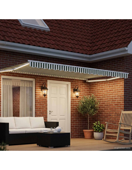 Tenda retrattile manuale con LED Verde e Bianco 4 x 2 m