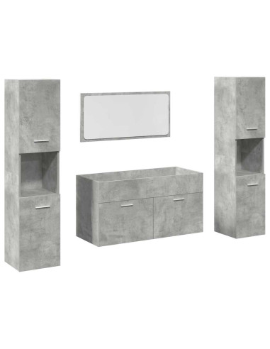 Set Mobili da Bagno 4 pz Grigio Cemento in Legno Multistrato