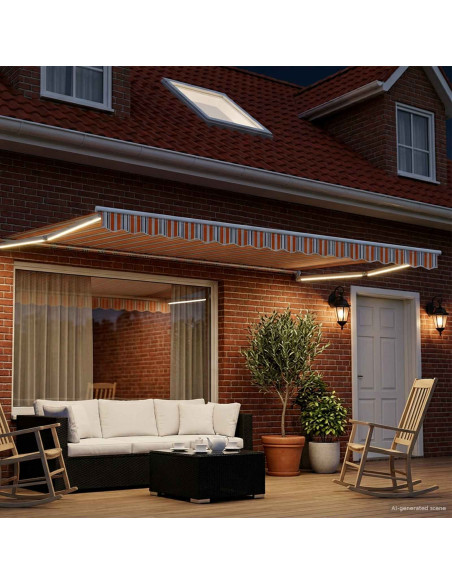 Tenda retrattile manuale con LED Blu, Arancione, Bianco 5 x 3 m