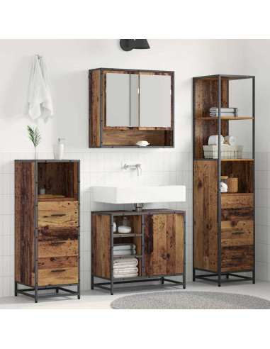 Set di mobili per il bagno con cassetto 3 pcs Legno vecchio