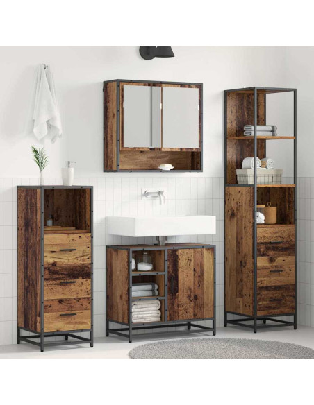 Set di mobili per il bagno con cassetto 3 pcs Legno vecchio