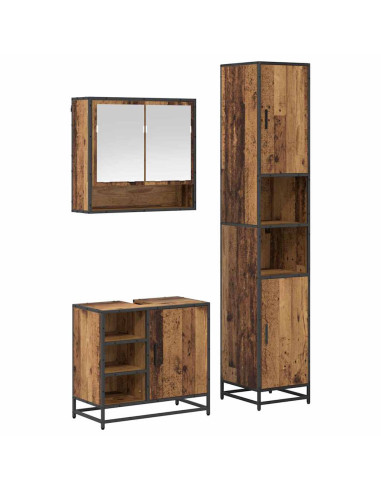 Set di mobili per il bagno con lo scaffale 3 pcs Legno vecchio