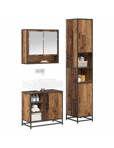 Set di mobili per il bagno con lo scaffale 3 pcs Legno vecchio