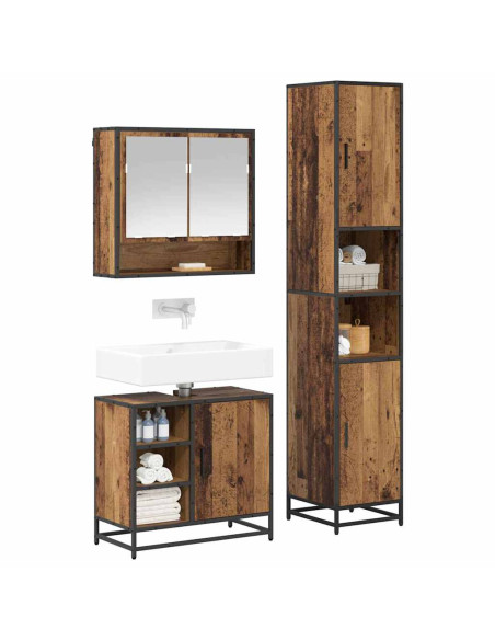 Set di mobili per il bagno con lo scaffale 3 pcs Legno vecchio
