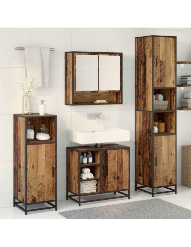 Set di mobili per il bagno con lo scaffale 3 pcs Legno vecchio