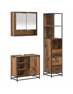 Set di mobili per il bagno con cassetto 3 pcs Legno vecchio 2