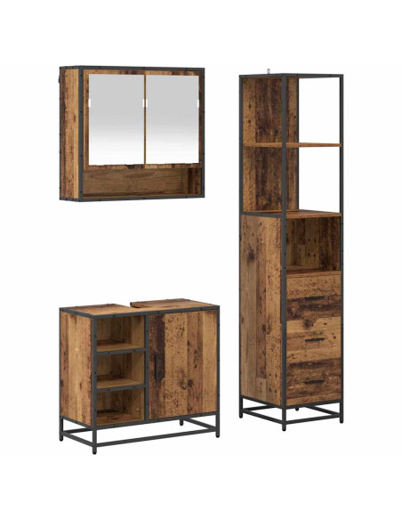 Set di mobili per il bagno con cassetto 3 pcs Legno vecchio