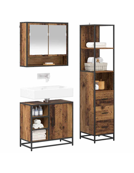 Set di mobili per il bagno con cassetto 3 pcs Legno vecchio