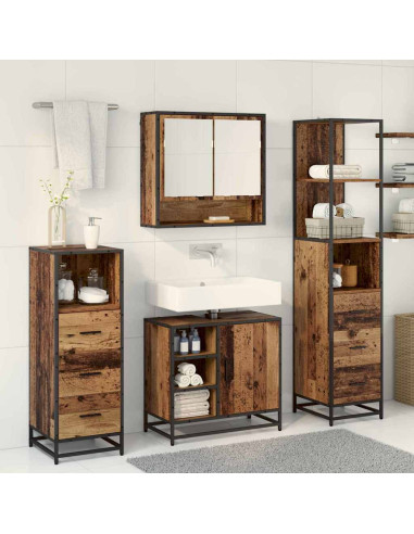 Set di mobili per il bagno con cassetto 3 pcs Legno vecchio