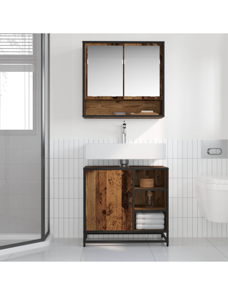 Set di mobili per il bagno con cassetto 2 pcs Legno vecchio