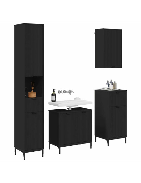 Set di mobili per il bagno Nero Legno ingegnerizzato, Metallo