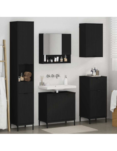 Set di mobili per il bagno Nero Legno ingegnerizzato, Metallo