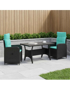 Set da pranzo per esterni 3 pcs Nero e Turchese polyrattan