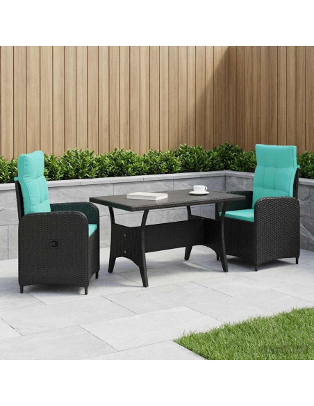 Set da pranzo per esterni 3 pcs Nero e Turchese polyrattan