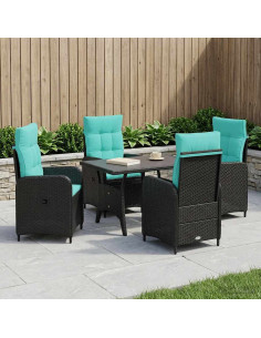 Set da pranzo per esterni 5 pcs Nero e Turchese polyrattan