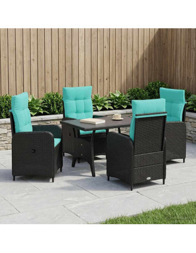 Set da pranzo per esterni 5 pcs Nero e Turchese polyrattan