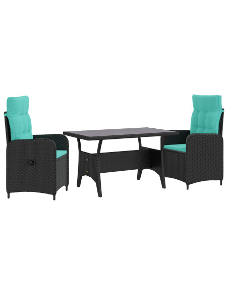 Set da pranzo per esterni 3 pcs Nero e Turchese polyrattan
