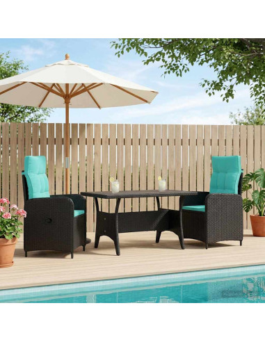 Set da pranzo per esterni 3 pcs Nero e Turchese polyrattan