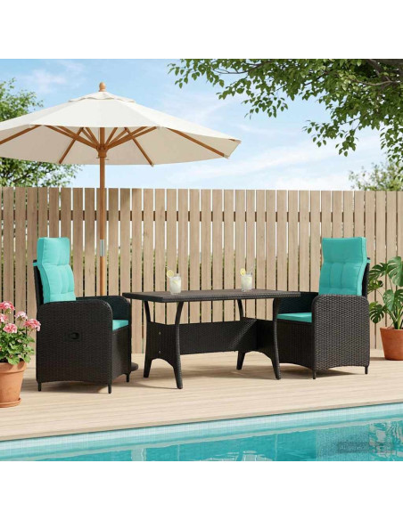 Set da pranzo per esterni 3 pcs Nero e Turchese polyrattan