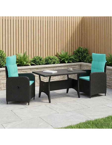 Set da pranzo per esterni 3 pcs Nero e Turchese polyrattan