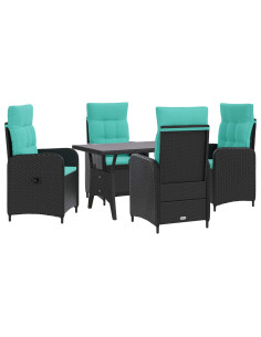Set da pranzo per esterni 5 pcs Nero e Turchese polyrattan 2
