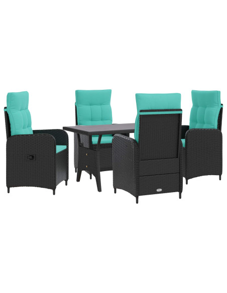 Set da pranzo per esterni 5 pcs Nero e Turchese polyrattan