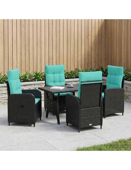 Set da pranzo per esterni 5 pcs Nero e Turchese polyrattan
