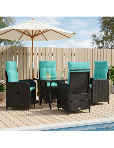 Set da pranzo per esterni 5 pcs Nero e Turchese polyrattan